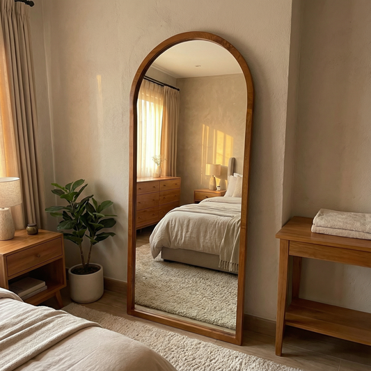 Espejo decorativo de madera solida de medio punto. perfecto para recámara.