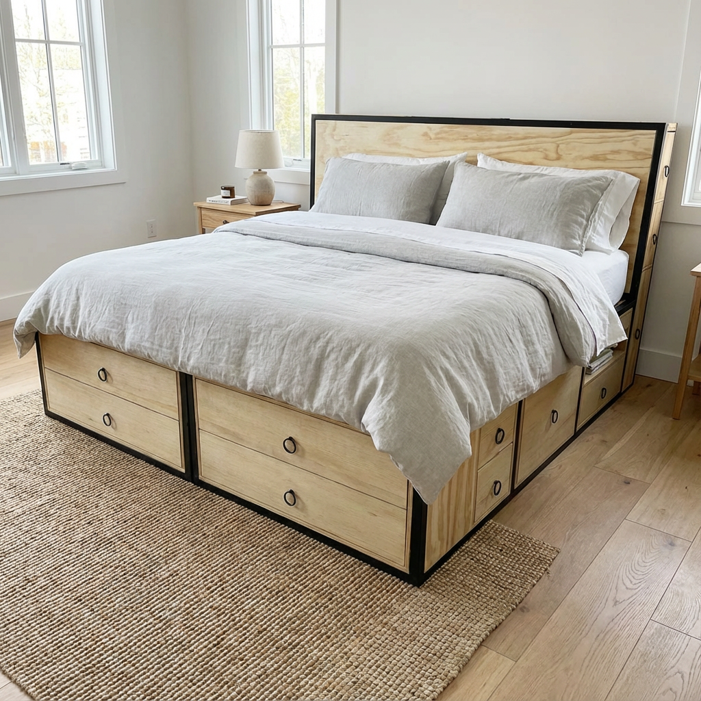 Base de Cama con Cajones Estilo Industrial Oslo