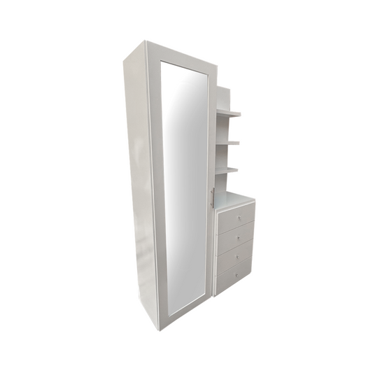 Tocador con espejo Amalfi con vista lateral enfocando los detalles del mueble.