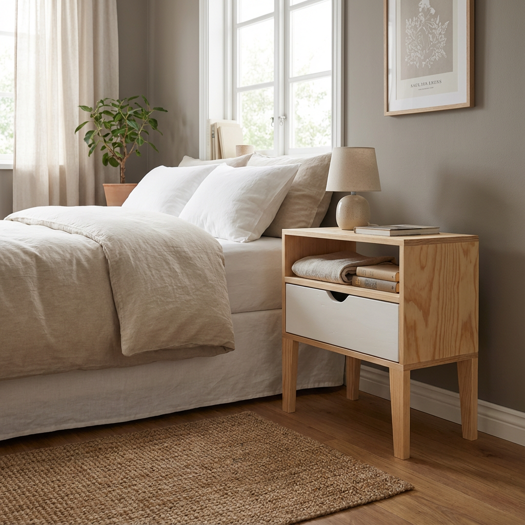 Buró Salamanca mostrandose junto a una cama, dando estilo y combinación a la recámara.