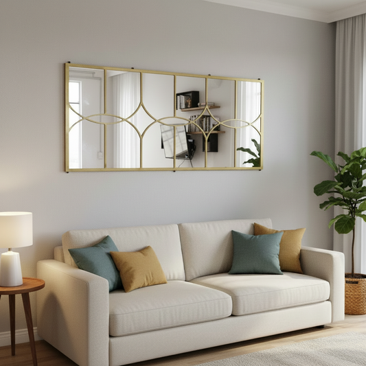 Espejo con marco de herrería con vista lateral viendo su funcionalidad.