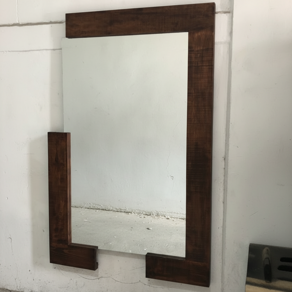 Espejo con marco colgado junto a una pared.