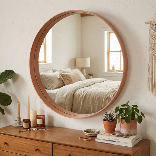 Espejo redondo, ideal para pared, con marcos de diferentes tonos.