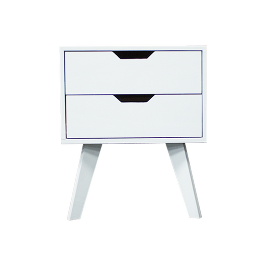 Buró Teodoro Full White, vista frontal del buró con dos cajones en color blanco estilo sencillo.