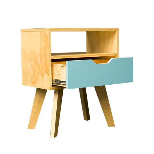 Buró Alcalá Menta, vista detallada del funcionamiento del cajón en color menta.