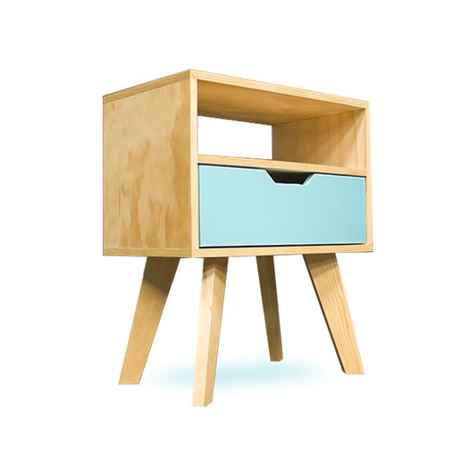 Buró Alcalá Menta, mueble con base en color natural y cajón en color menta.