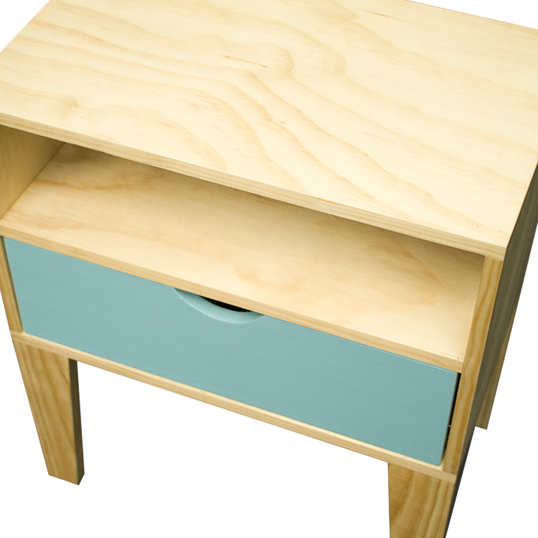 Buró Salamanca Mint, vista superior del mueble en color natural y menta. Buró estilo nórdico.
