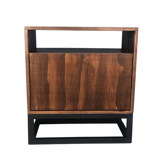 Buró Estilo Industrial Kafka, vista frontal del mueble estilo moderno en color café y negro.