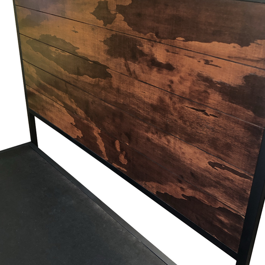 Recámara Estilo Industrial, muestra lateral de esta recámara modelo Kafka con acabados negro satinado.