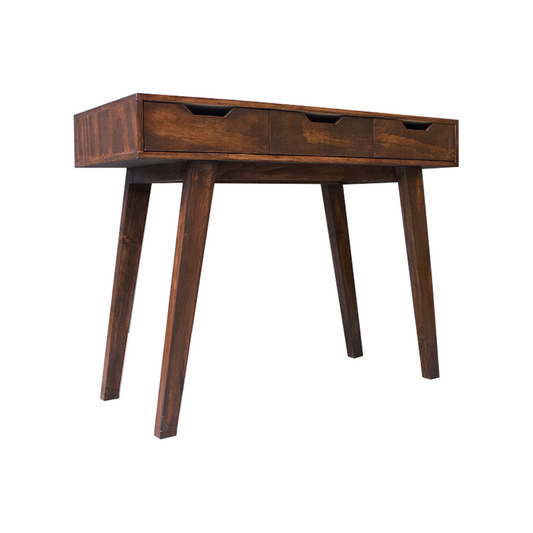 Escritorio Burg Nogal, artículo para oficina con cajones integrados en color café barnizado.