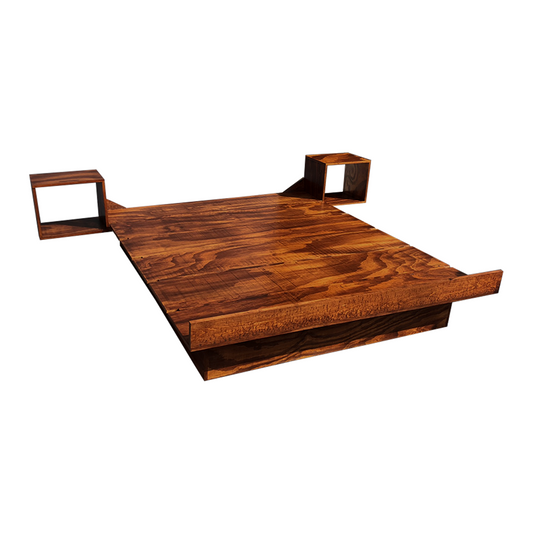 Recámara Rabot, base de cama con burós integrados en los laterales barnizado y pulido en color café.