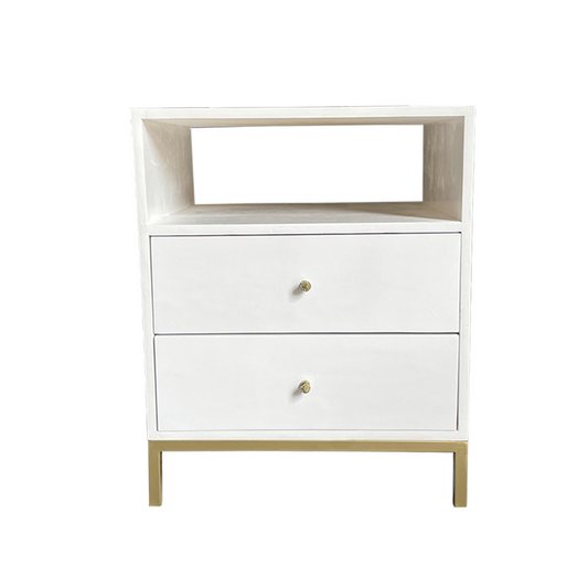 Buró blanco con dos cajones, buró con patas de herreria