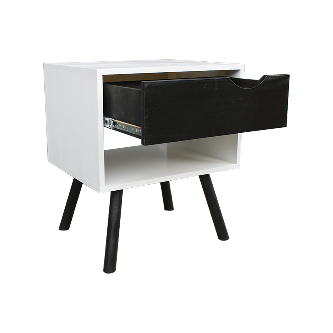 Buró Vilcova, lateral del mueble detallando el funcionamiento del cajón.