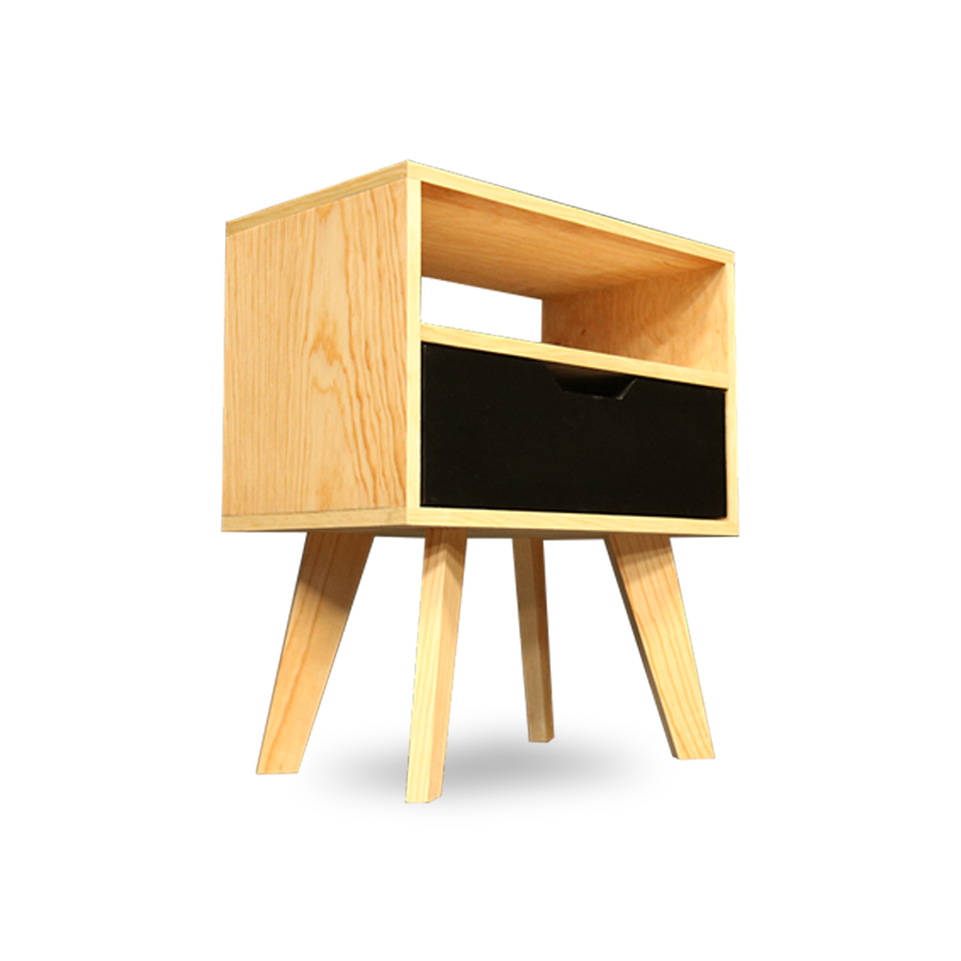 Buró Alcalá Black, mueble en color natural, con cajón personalizable en color negro.