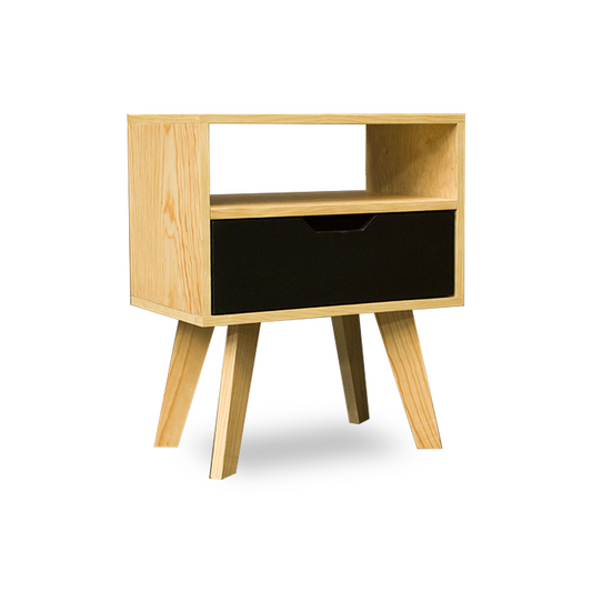 Buró Alcalá Black, mueble en colores natural y negro con cajón personalizable.