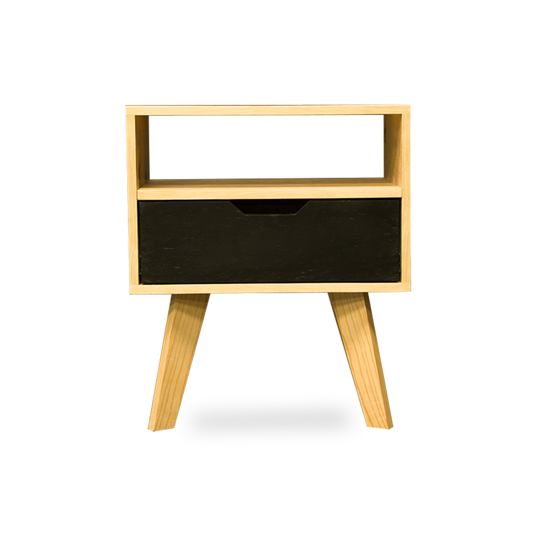 Buró Alcalá Black, vista frontal del mueble con cajón personalizable y tipo repisa en la parte superior.