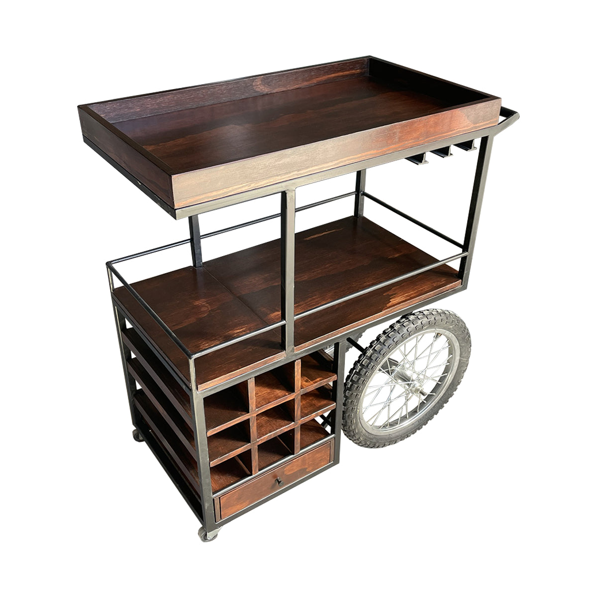 Carrito Bar Teques, ángulo desde el que se puede presentar con claridad los cajones laterales