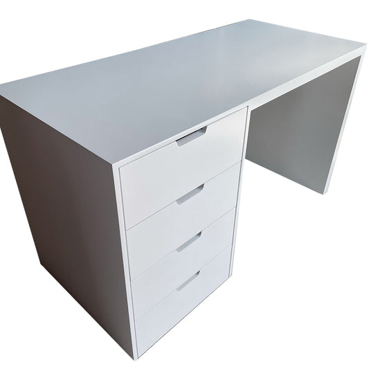 Escritorio Oporto, vista lateral del artículo mostrando a detalle las cajoneras en color blanco y acabado liso.