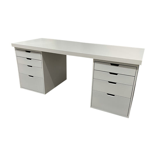 Escritorio Lisboa, mueble de oficina con cajoneras en los laterales en color blanco liso.