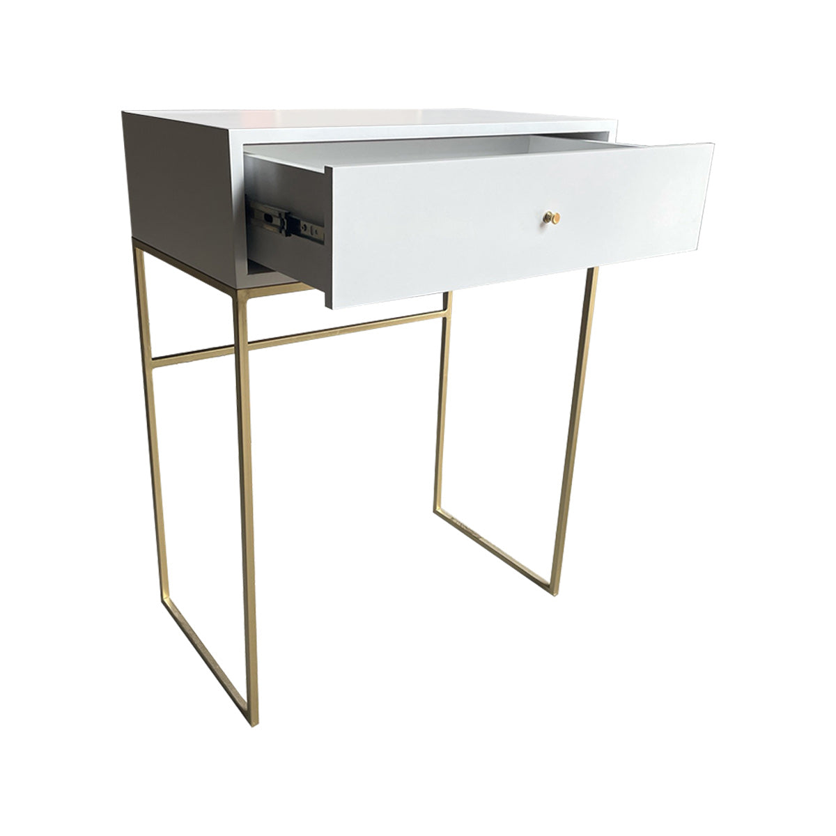 Vanity Versalles Chico, todo el detalle que contiene este mueble con el cajón abierto para visualizar el funcionamiento