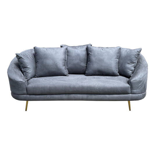 Sofá Verona color gris, respaldo con cinco cojines, asiento acolchonado.