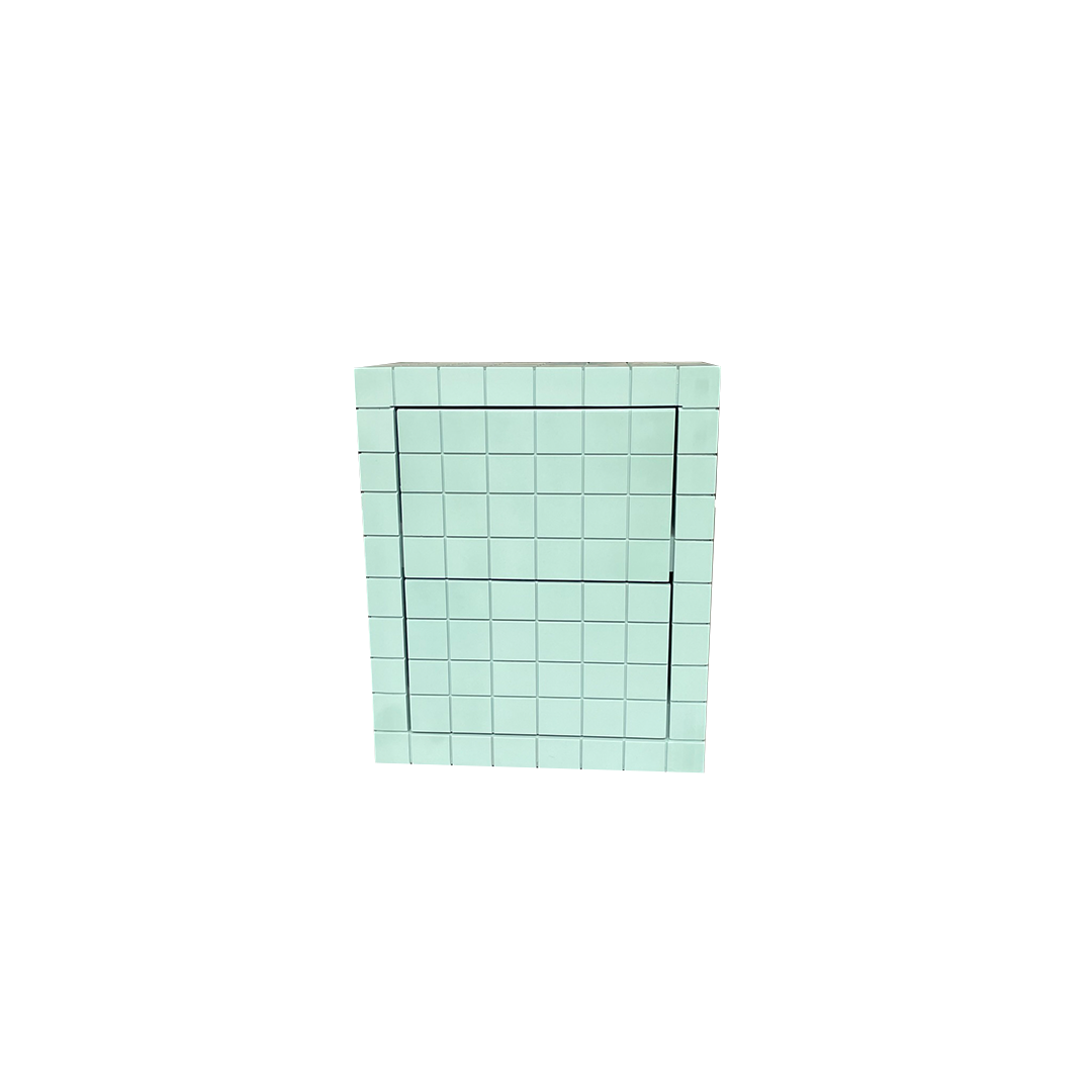 Buró con dos cajones para recámara, vista frontal.