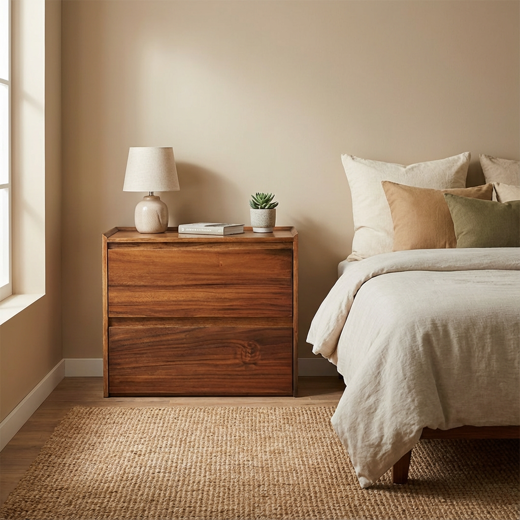 Buró Arezzo en chapado en parota, con dos cajones incluidos, para recámara.