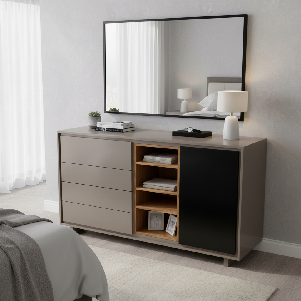 Cajonera en un ambiente dentro de una recámara, mostrando su funcionamiento.