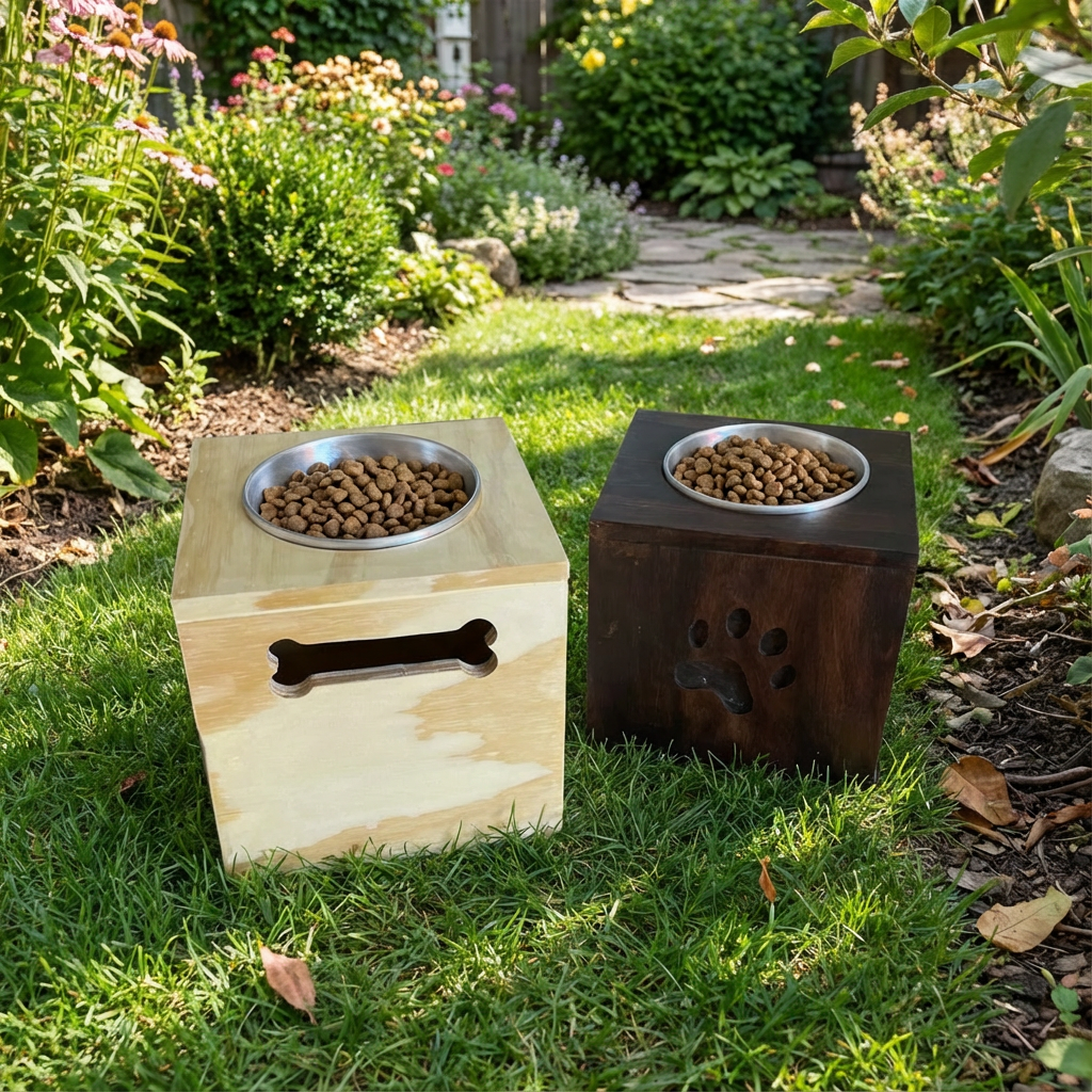 Comederos individuales para mascotas, ideal para mantenerlos en el jardín.