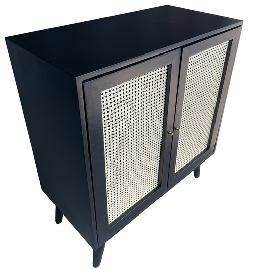 Mueble auxiliar con vista superior, viendo la parte del acabado del mueble y puertas. 
