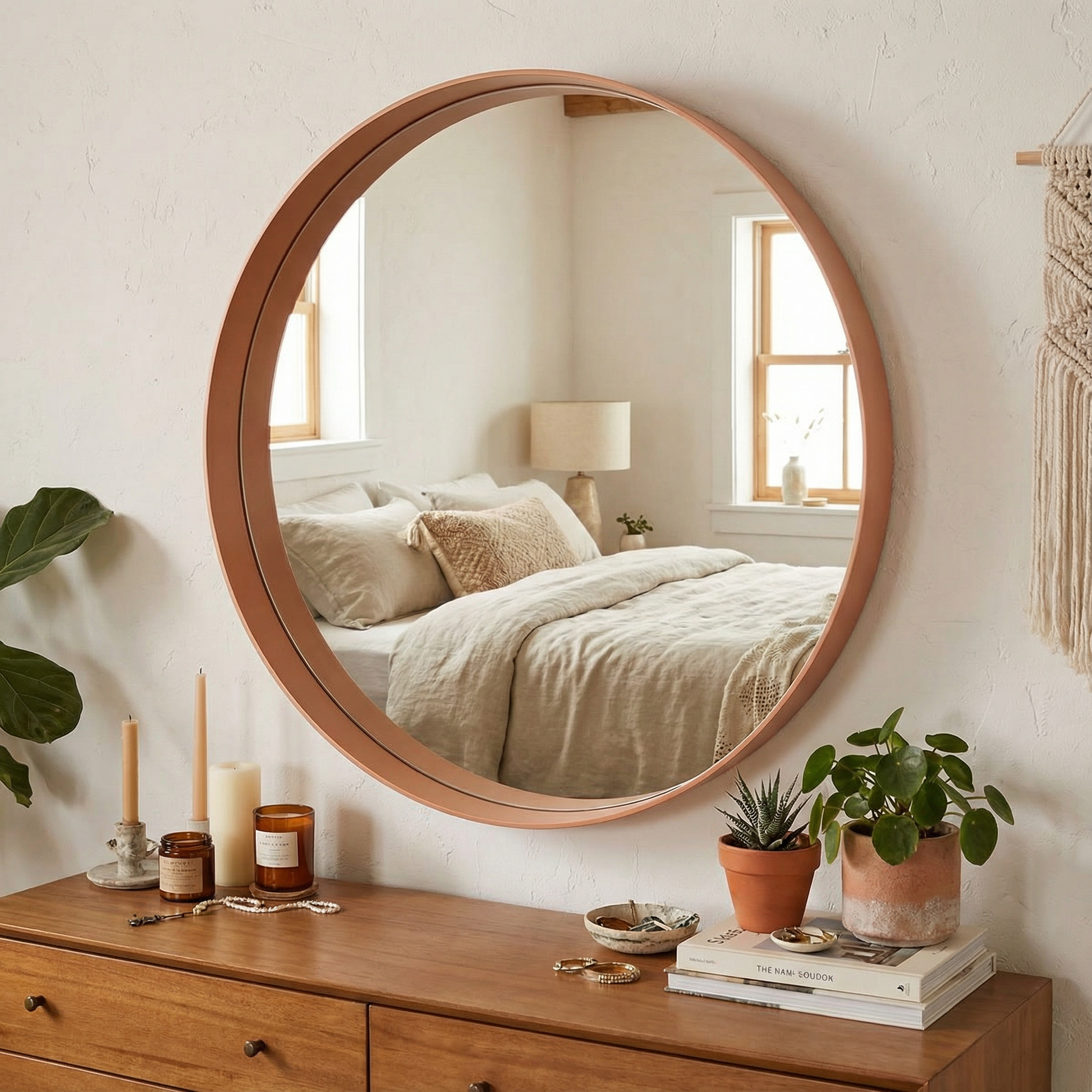 Espejo redondo, ideal para pared, con marcos de diferentes tonos.