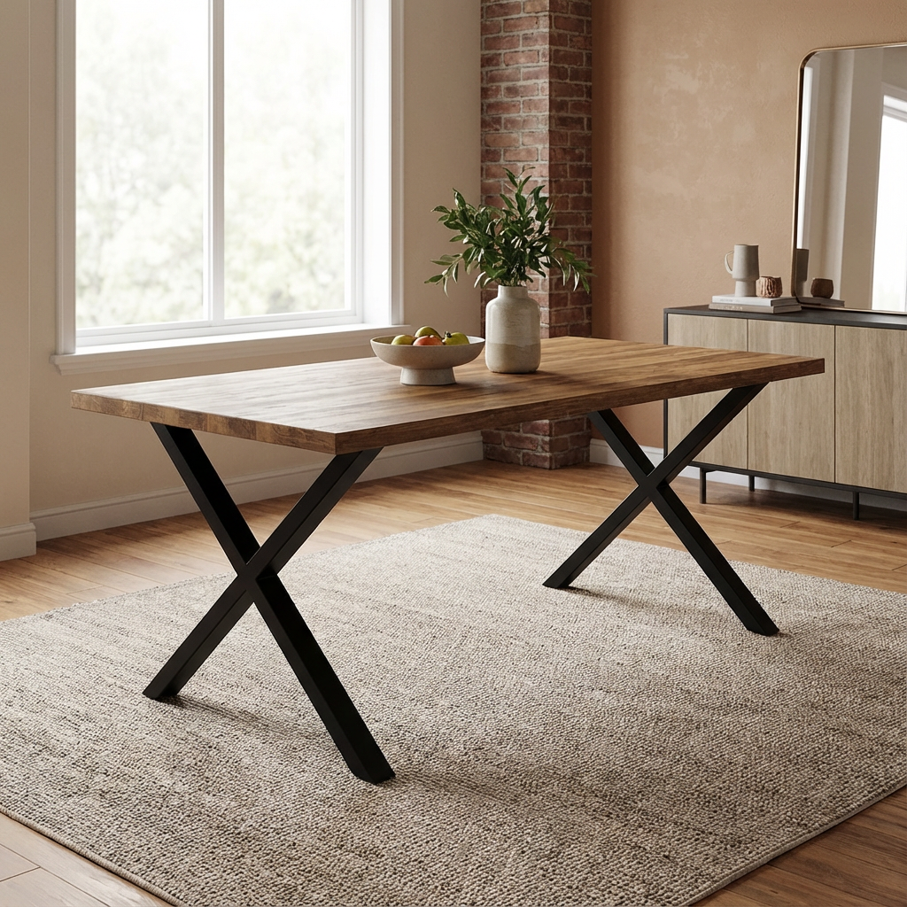 Comedor industrial, hecho de madera, dentro de un espacio para comedor.