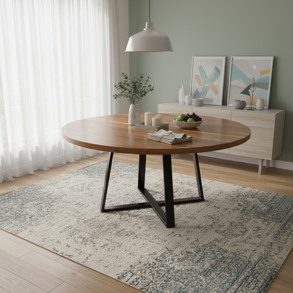 Mesa de comedor dentro de una área de comedor, viendo su funcionamiento.