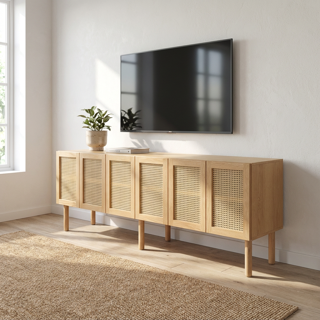 Mueble de Ruan, mueble para tv, con entrapaños amplios.