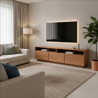 Mueble de TV en una sala para visualizar su funcionamiento.