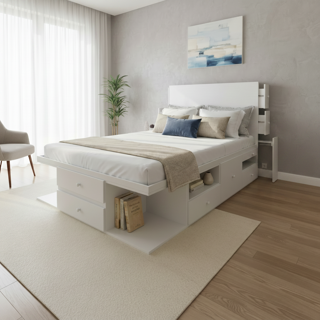 Base de cama en un ambiente, mostrando su funcionamiento.