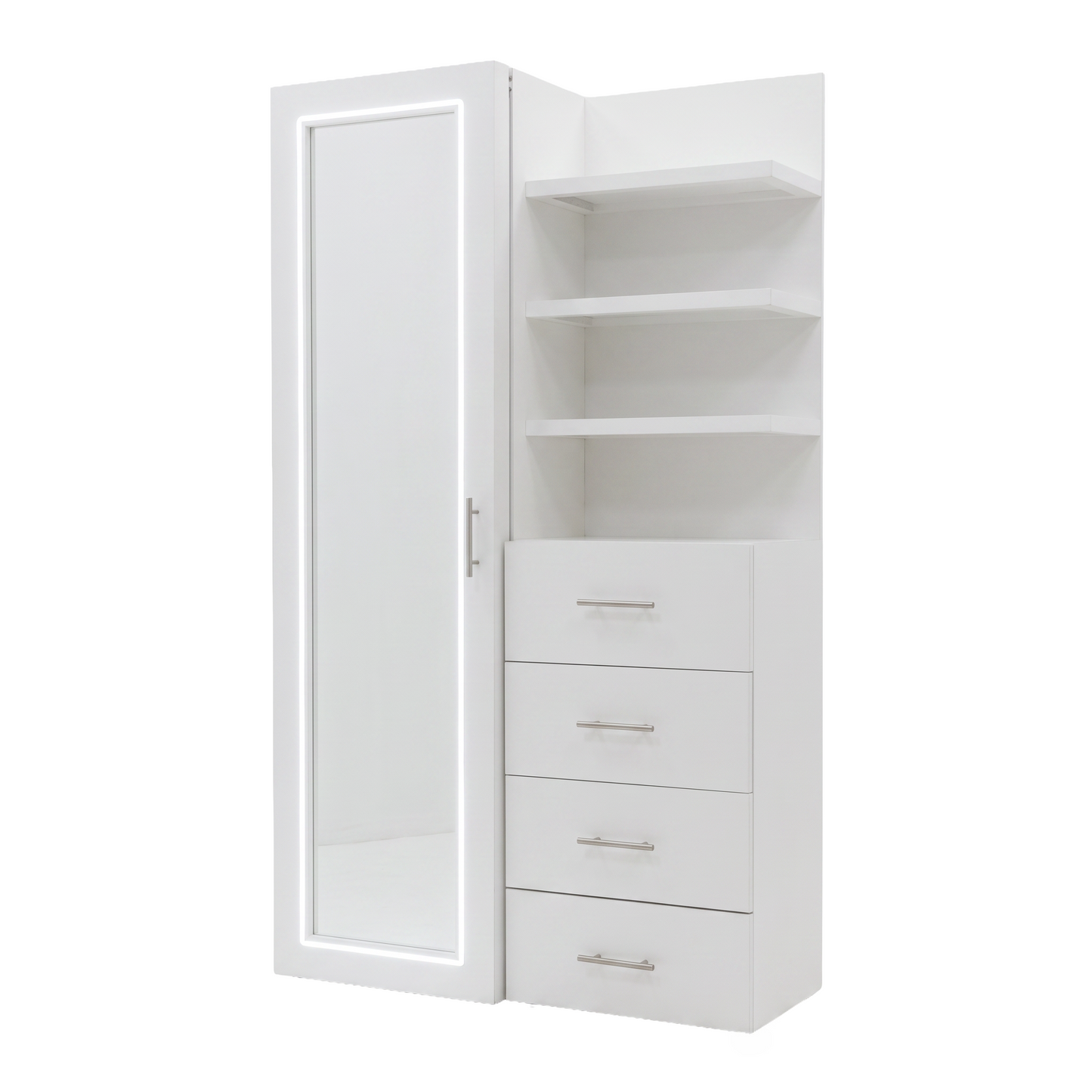 Vanity con espejo de pie y luz LED.