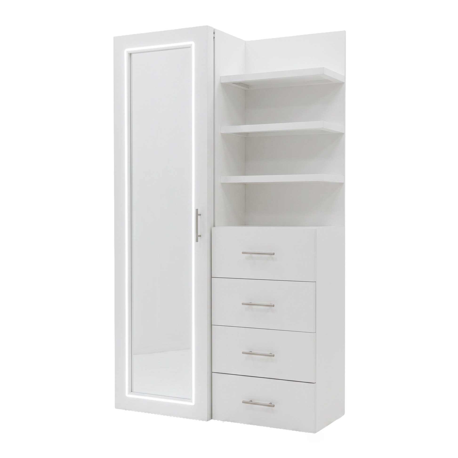 Vanity con espejo de pie y luz LED.