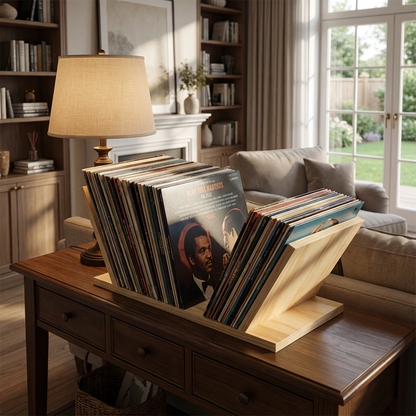Sand para vinilos muestra con varios vinyl dentro de una sala.