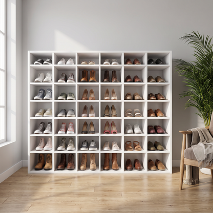 Zapatera dentro de una habitación mosrando el funcionamiento del mueble.
