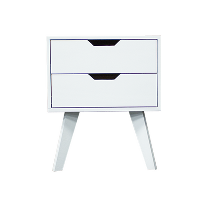 Buró Teodoro Full White, vista frontal del buró con dos cajones en color blanco estilo sencillo.