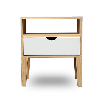 Buró Salamanca, vista frontal del mueble con repisa y cajón personalizable. Buró estilo nórdico.