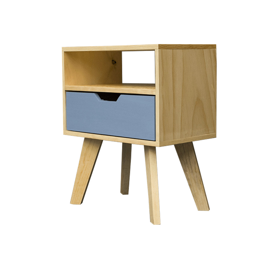 Buró Alcalá Grey, mueble con base en color natural y cajón personalizable en color gris, además de una repisa en parte superior.