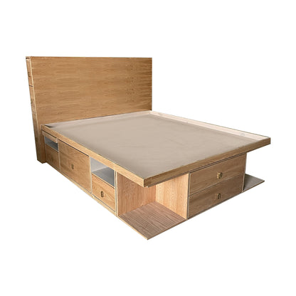 Recámara Oslo, base para cama con cabecera y burós integrados en un acabado natural.