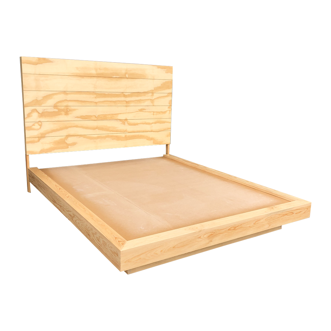 cama flotante.Cama de madera con fondo de color blanco