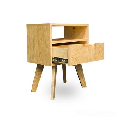 Buró Alcalá, dos muestras del mueble en color natural y blanco con cajón personalizable y repisa en la parte superior.