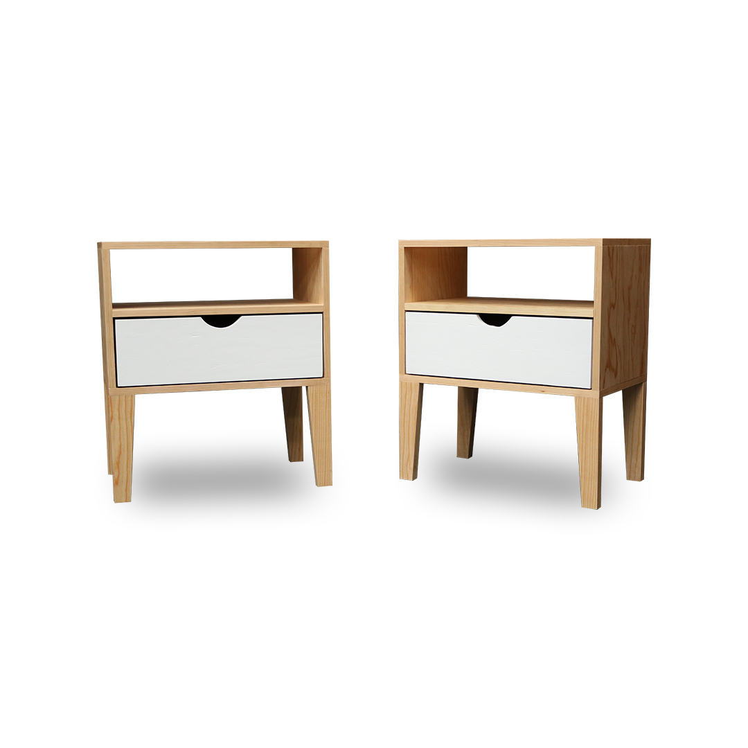 Buró Salamanca, muestra de dos muebles en color natural y cajón en color blanco. Buró estilo nórdico.
