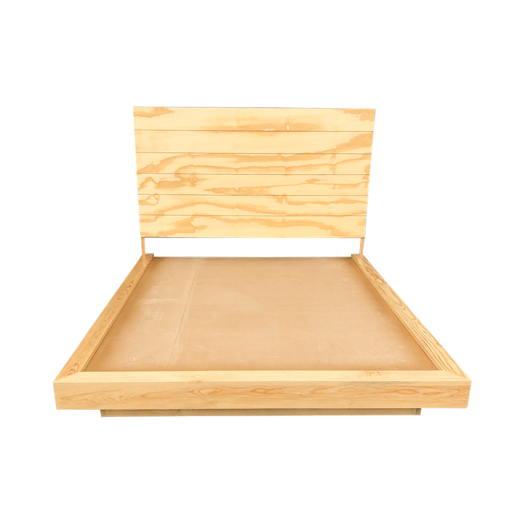 Cama flotante, base de cama en color natural con fondo blanco