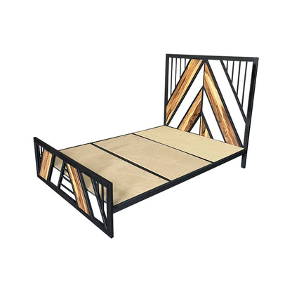 Base de cama estilo  industrial, vista lateral, fabricada con materiales resistentes.