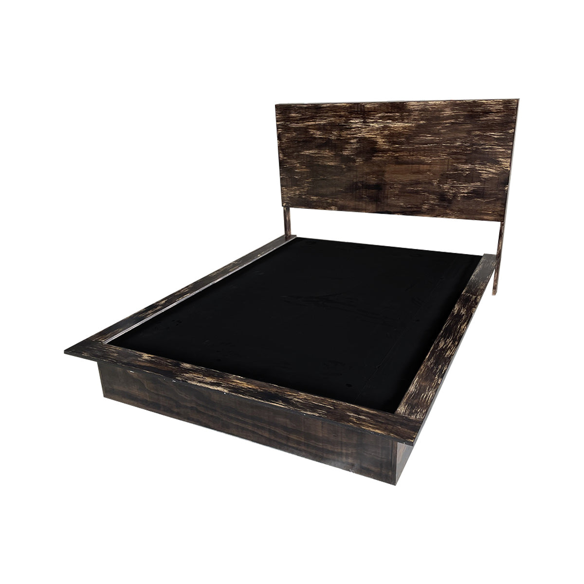 Recámara Lerida, base de cama y cabecera unidas en color obscuro y acabados en madera barnizada.